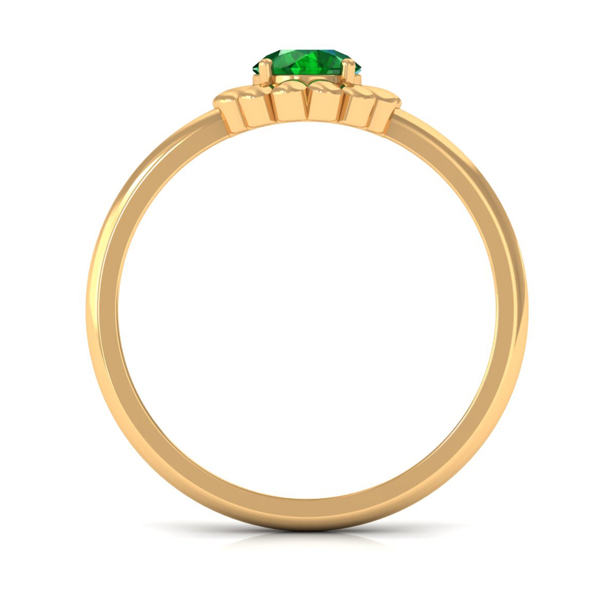 5 MM Round Lab Created Emerald Gold Floral Solitaire Ring in Prong Setting Lab Created Emerald - ( AAAA ) - Quality - Rosec Jewels