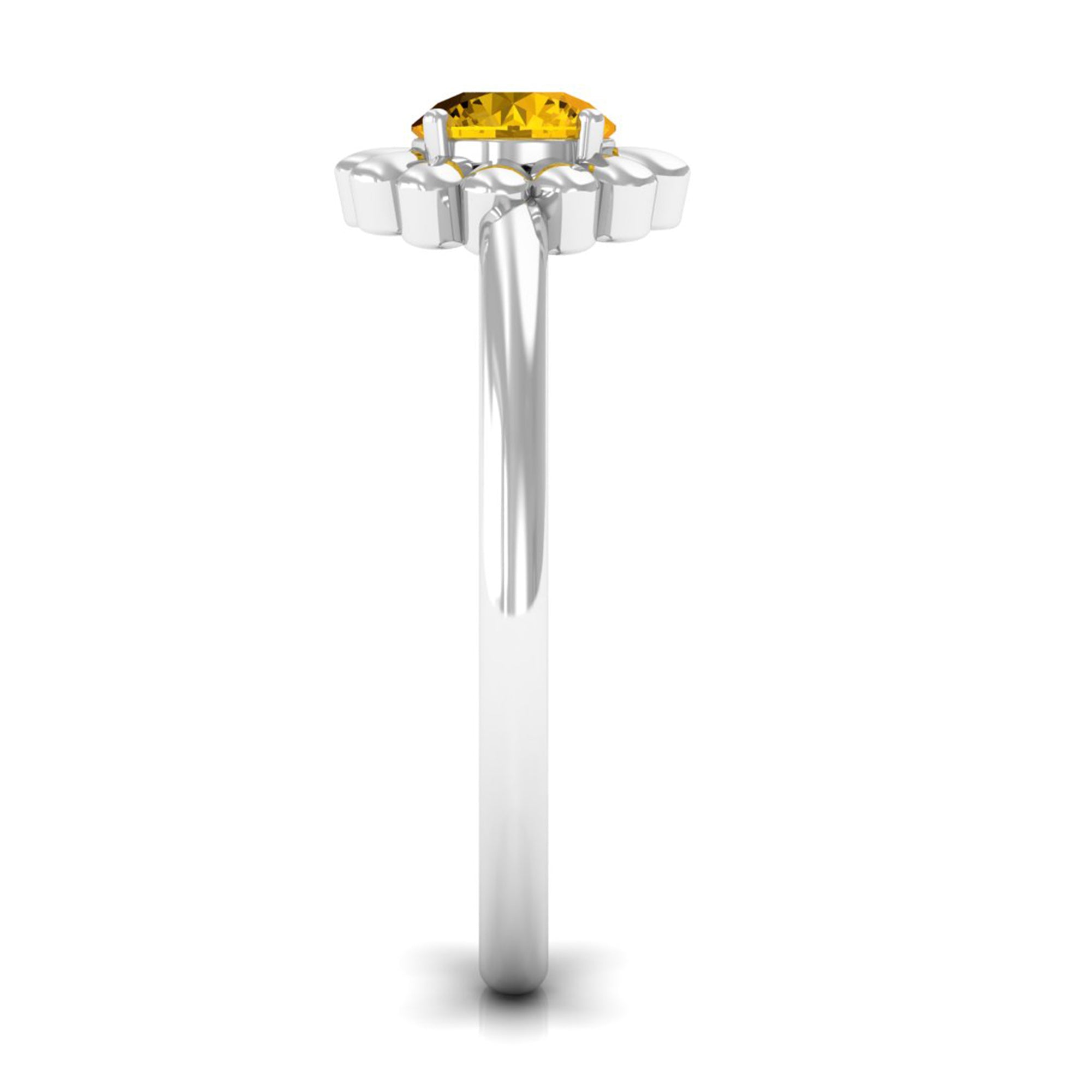 1/2 CT Round Cut Solitaire Yellow Sapphire Gold Flower Engagement Ring Yellow Sapphire - ( AAA ) - Quality - Rosec Jewels