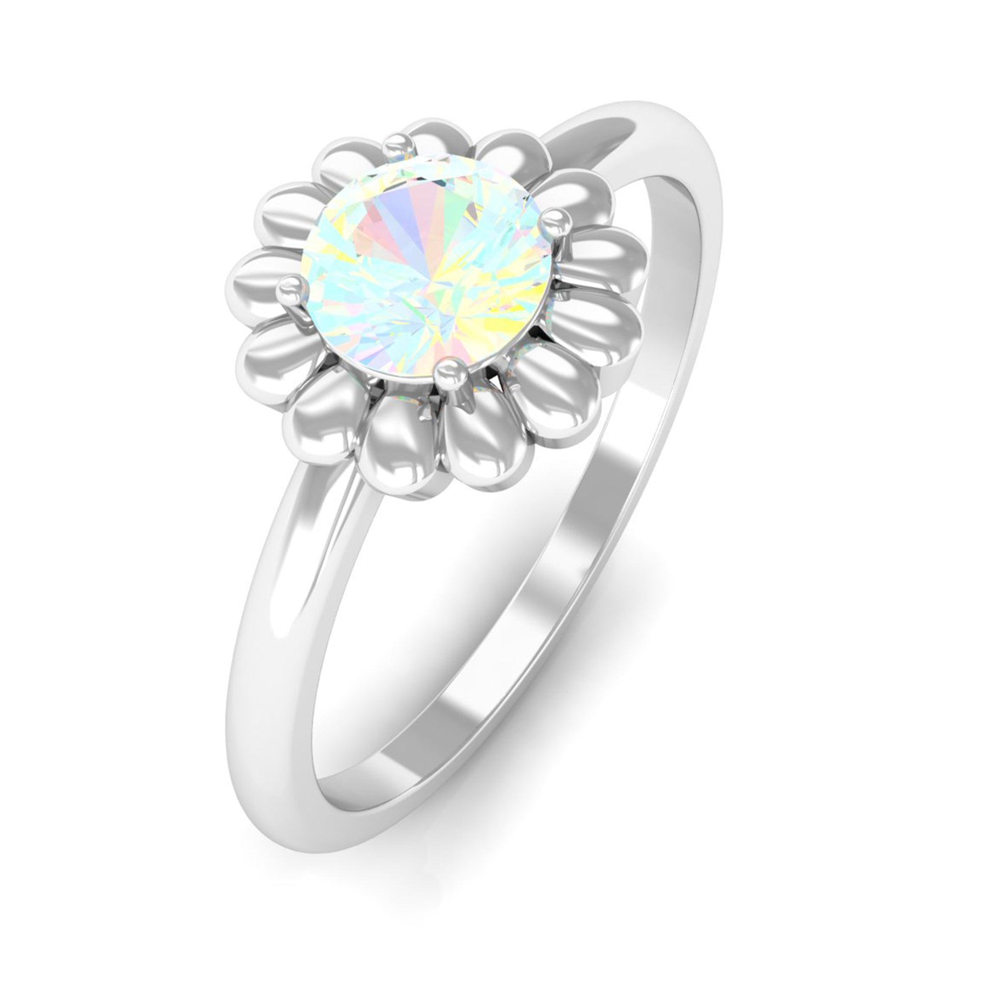 Round Cut Solitaire Ethiopian Opal Flower Ring Ethiopian Opal - ( AAA ) - Quality - Rosec Jewels