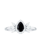 1 CT Black Diamond Teardrop Engagement Ring with Moissanite Halo Black Diamond - ( AAA ) - Quality - Rosec Jewels