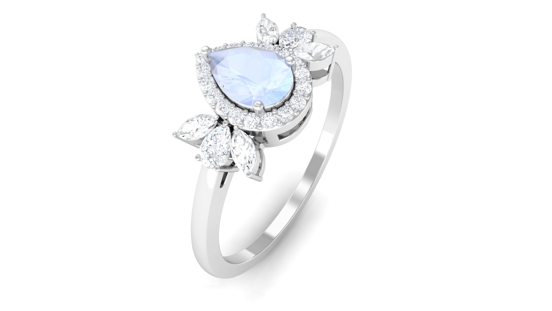 1.25 CT Pear Shape Moonstone Engagement Ring with Diamond Accent Moonstone - ( AAA ) - Quality - Rosec Jewels