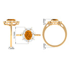 1.75 CT Oval Citrine Designer Halo Engagement Ring with Moissanite Citrine - ( AAA ) - Quality - Rosec Jewels