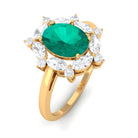 2 CT Oval Emerald Designer Halo Engagement Ring with Moissanite Emerald - ( AAA ) - Quality - Rosec Jewels