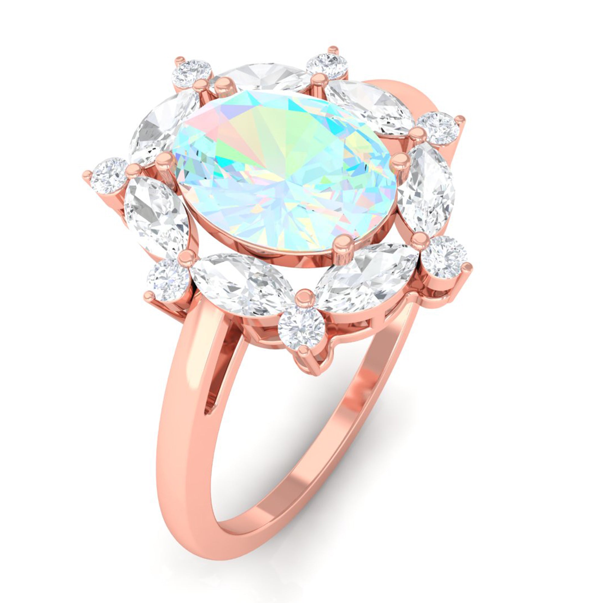 2 CT Ethiopian Opal Designer Halo Engagement Ring with Moissanite Ethiopian Opal - ( AAA ) - Quality - Rosec Jewels