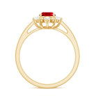 Oval Lab-Created Ruby Floral Halo Ring with Diamond Lab Created Ruby - ( AAAA ) - Quality - Rosec Jewels