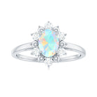 Oval Ethiopian Opal Floral Halo Engagement Ring with Diamond Ethiopian Opal - ( AAA ) - Quality - Rosec Jewels