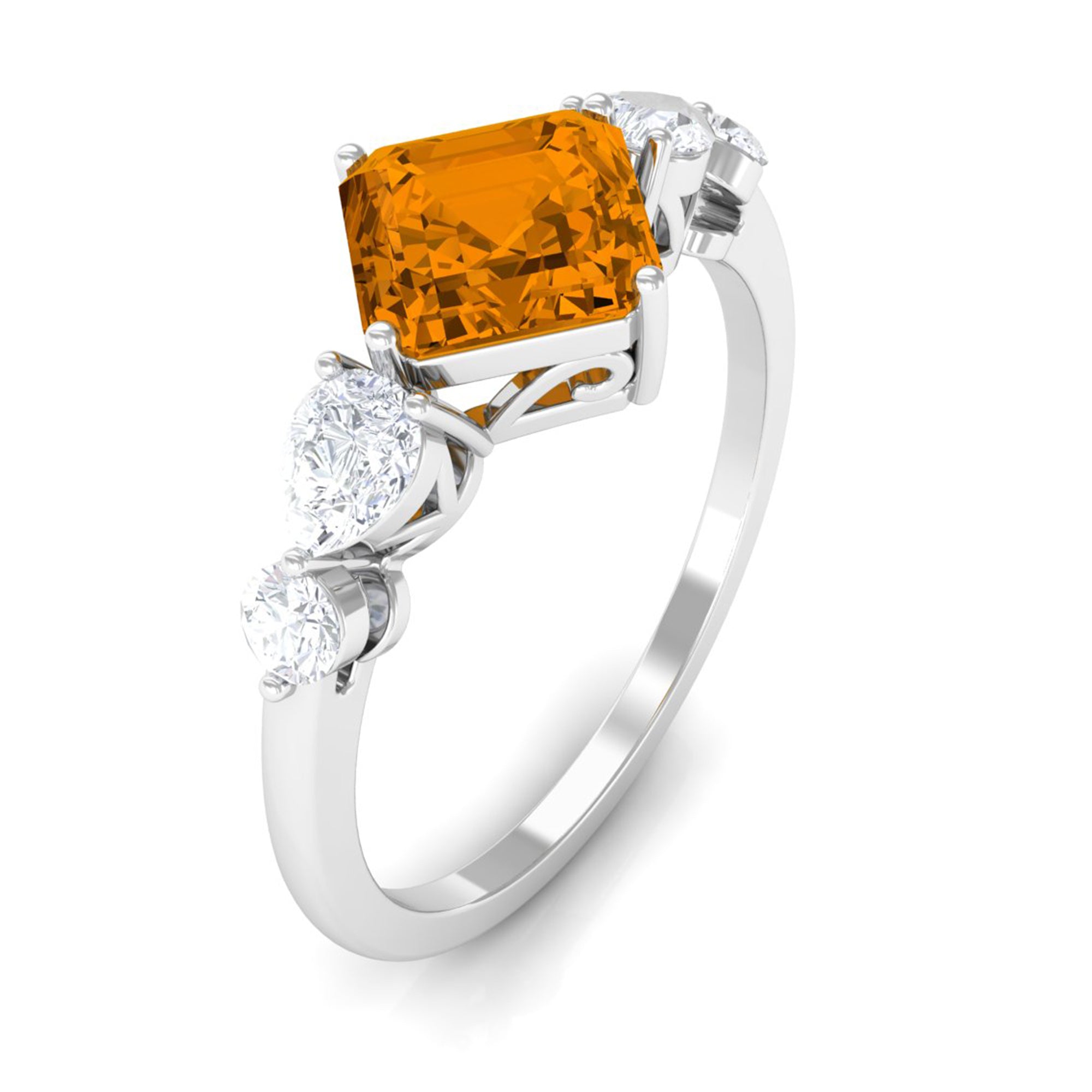 Simple Asscher Cut Citrine Solitaire Engagement Ring with Moissanite Citrine - ( AAA ) - Quality - Rosec Jewels