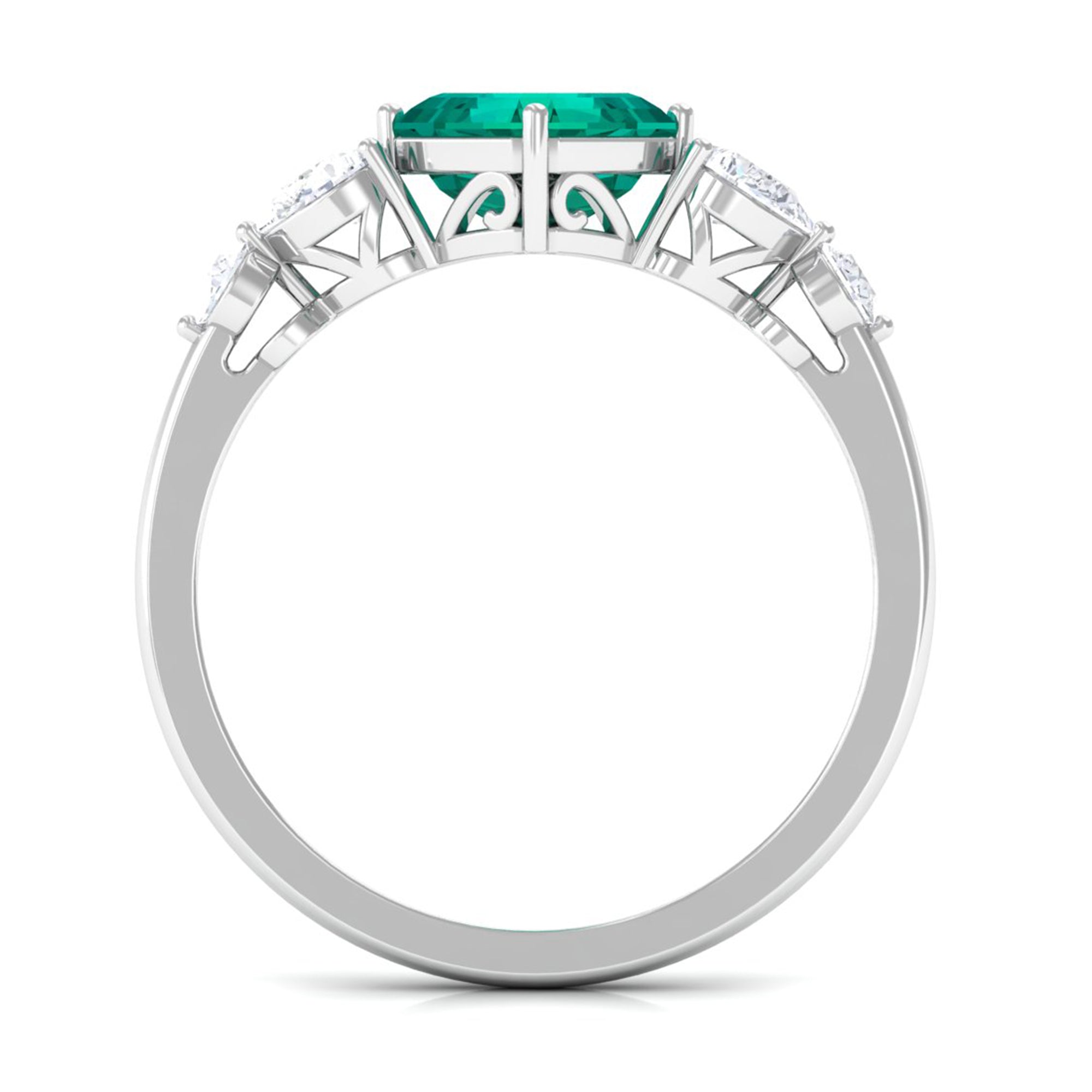 Simple Asscher shape Emerald Solitaire Engagement Ring with Diamond Emerald - ( AAA ) - Quality - Rosec Jewels