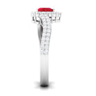 Heart Shape Created Ruby and Moissanite Bypass Engagement Ring Lab Created Ruby - ( AAAA ) - Quality - Rosec Jewels