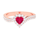 1.75 CT Heart Shape Ruby Bypass Engagement Ring with Diamond Ruby - ( AAA ) - Quality - Rosec Jewels