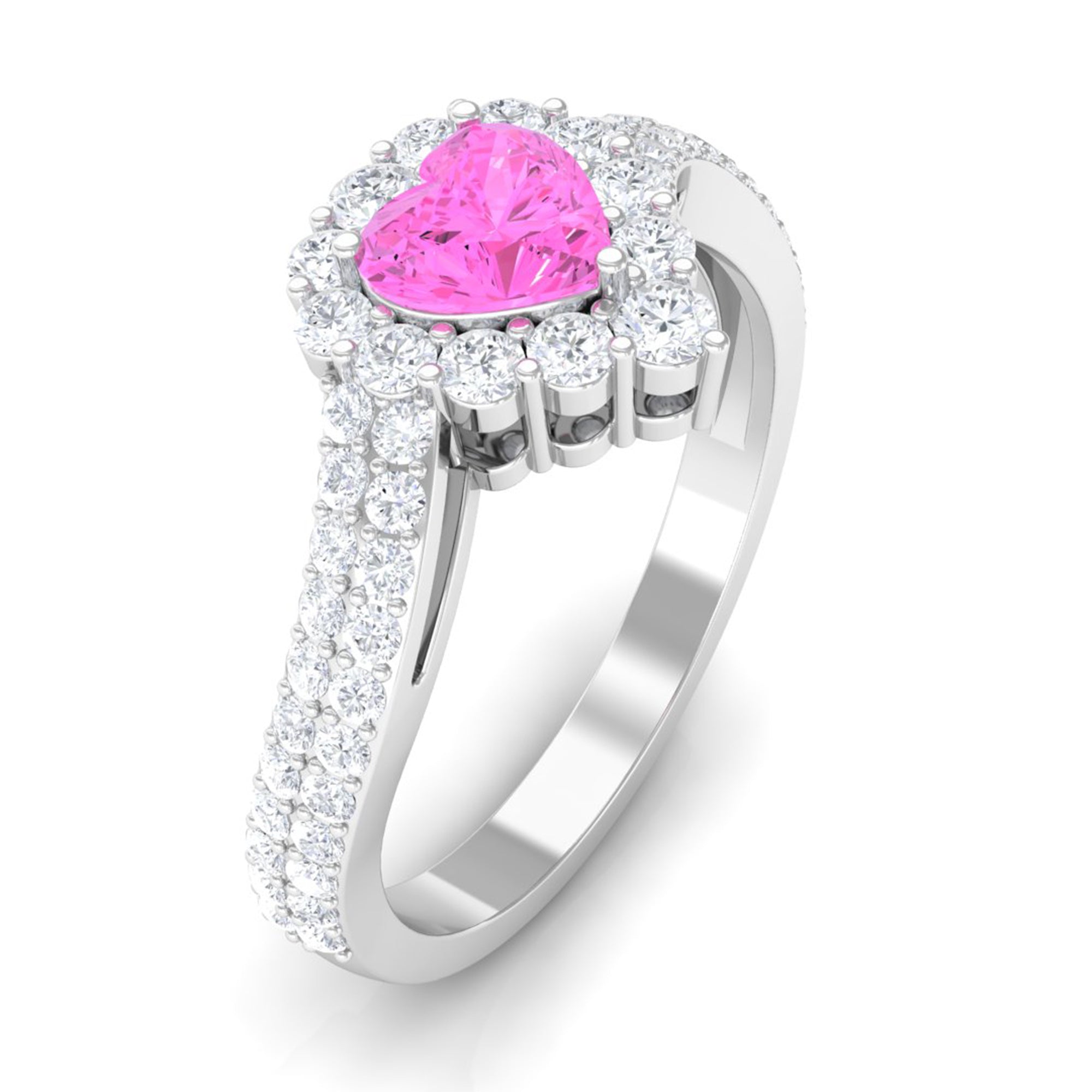 Heart Shape Pink Sapphire and Diamond Bypass Engagement Ring Pink Sapphire - ( AAA ) - Quality - Rosec Jewels