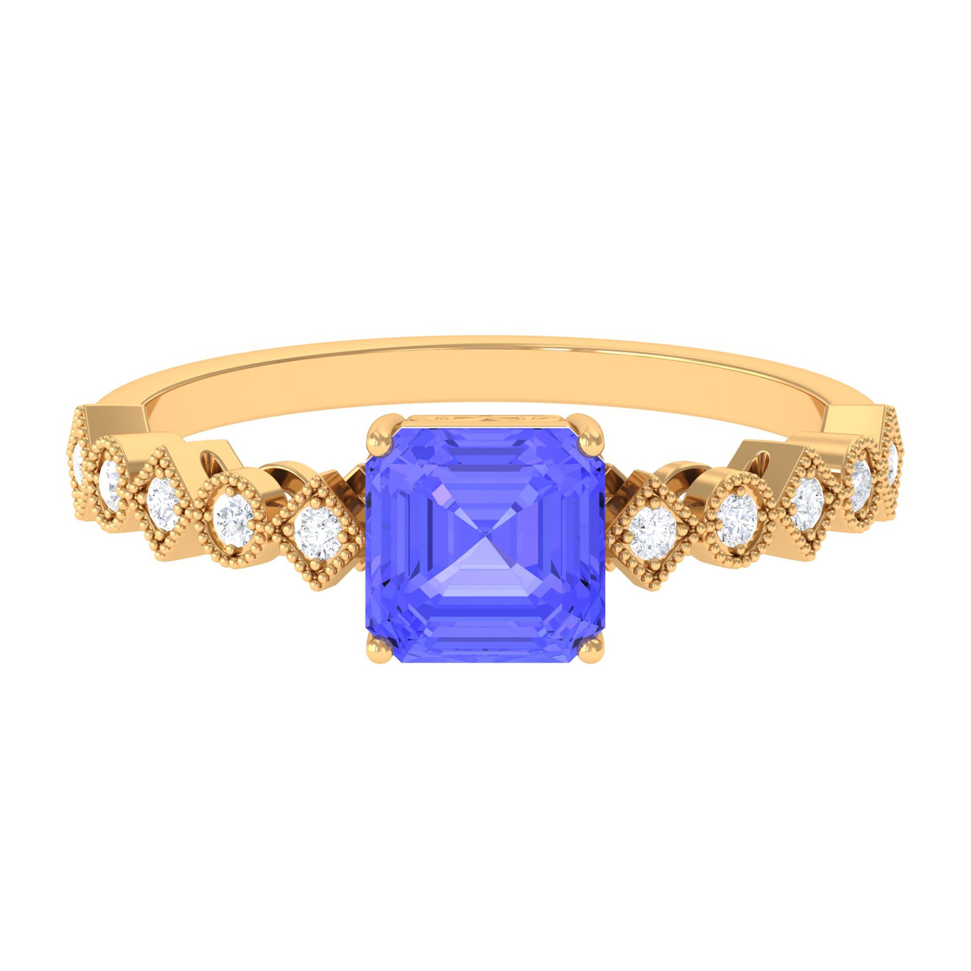 1.5 CT Asscher Cut Tanzanite Solitaire Engagement Ring with Diamond Tanzanite - ( AAA ) - Quality - Rosec Jewels