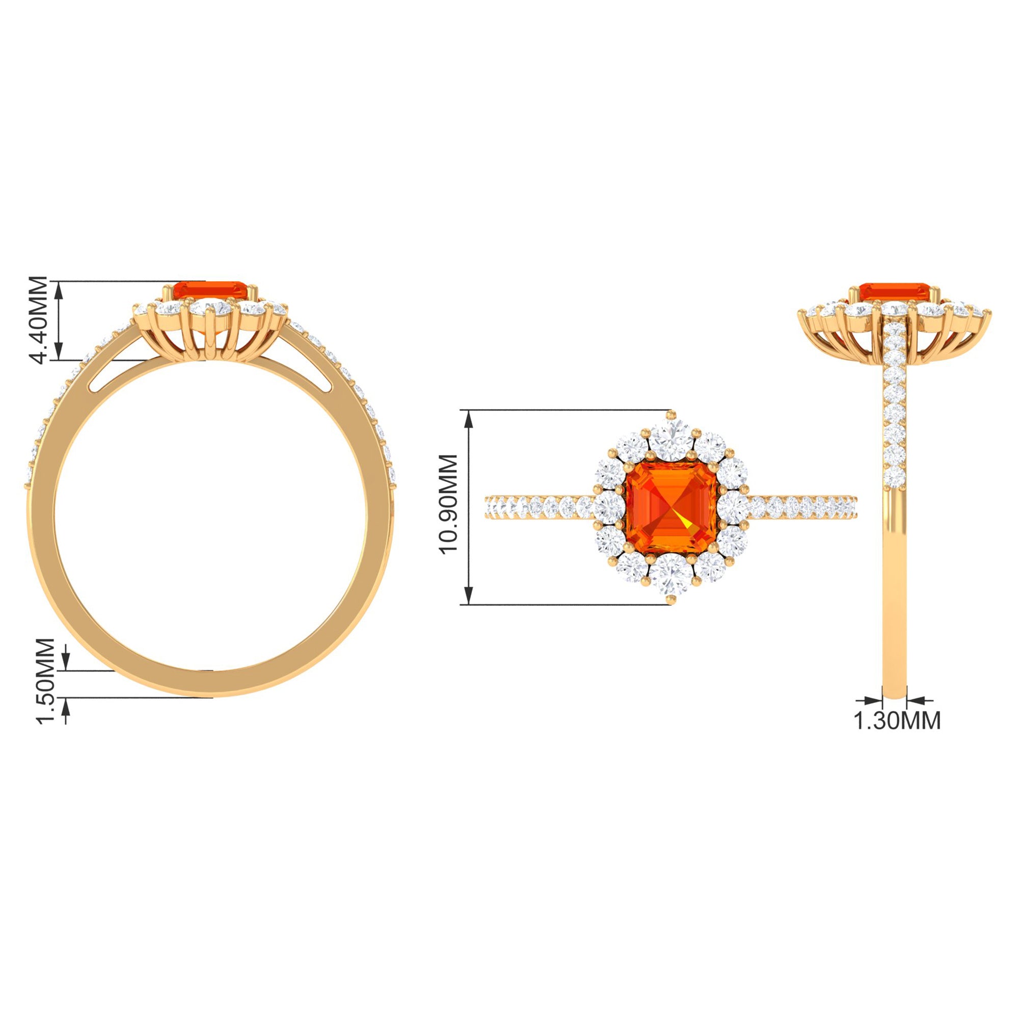 Asscher Cut Created Orange Sapphire and Diamond Frame Engagement Ring Lab Created Orange Sapphire - ( AAAA ) - Quality - Rosec Jewels