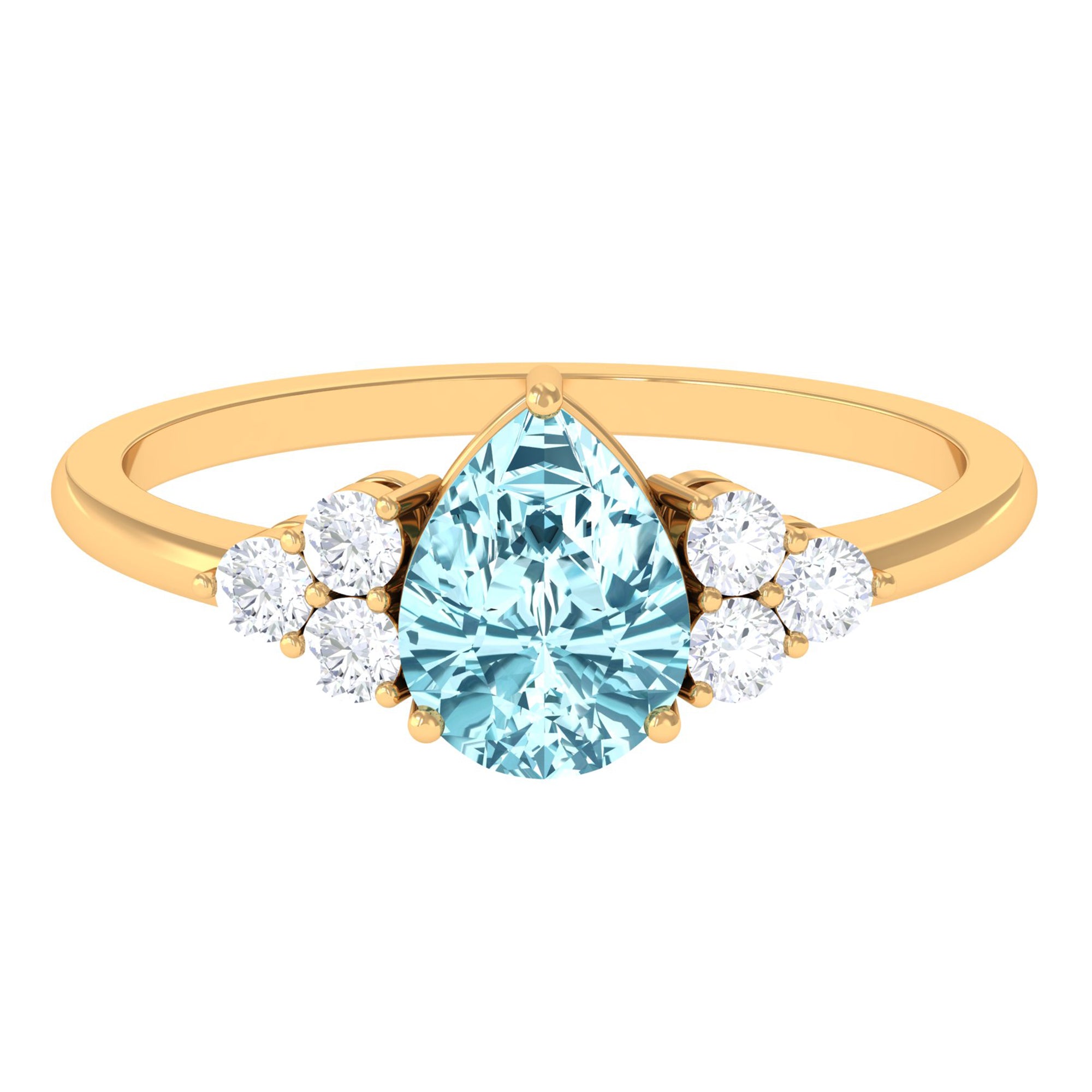 Classic Pear Shape Aquamarine Solitaire Ring with Diamond Trio Aquamarine - ( AAA ) - Quality - Rosec Jewels