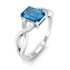 Octagon London Blue Topaz and Diamond Crossover Engagement Ring London Blue Topaz - ( AAA ) - Quality - Rosec Jewels