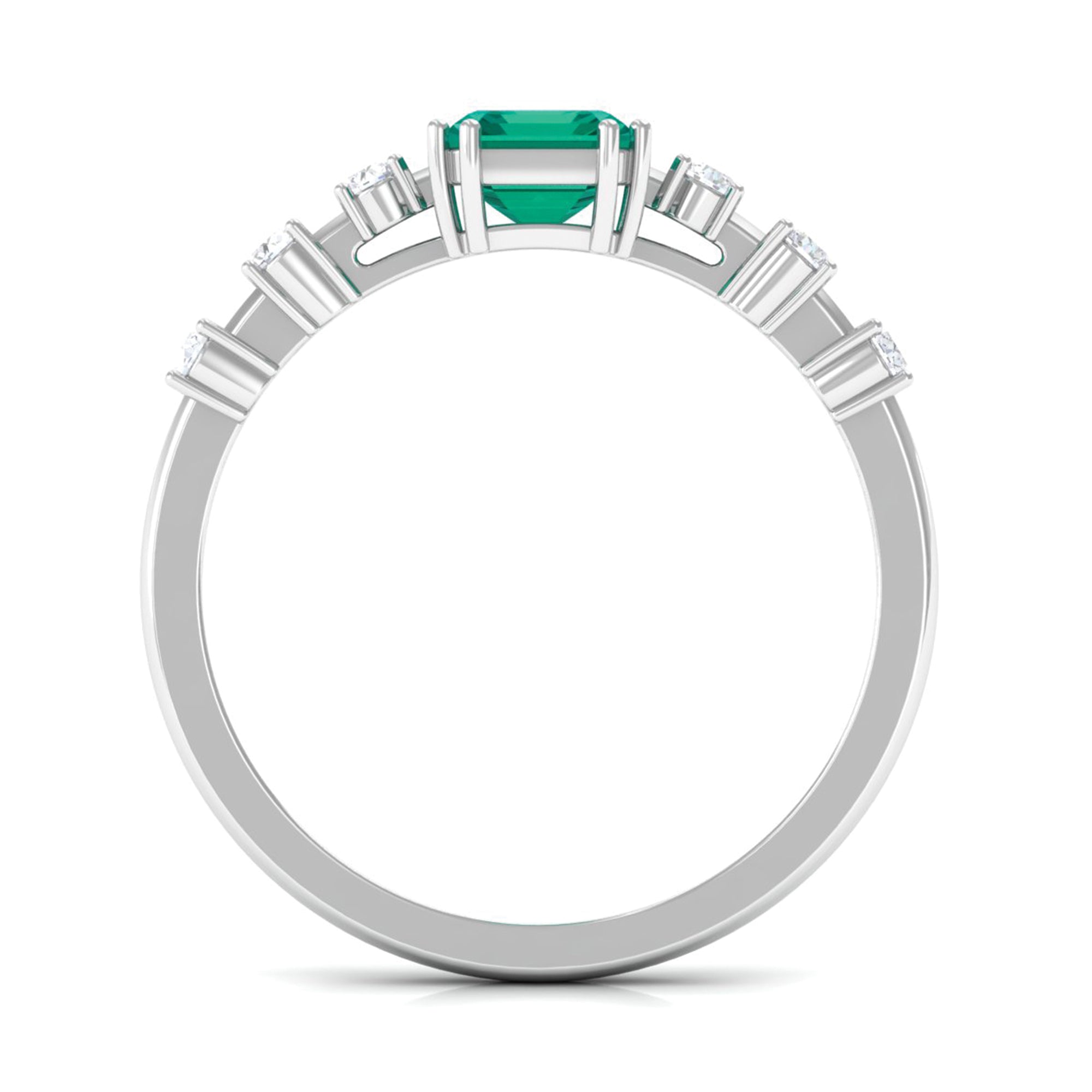 1.5 CT Octagon shape Emerald Engagement Ring with Diamond Side Stones Emerald - ( AAA ) - Quality - Rosec Jewels