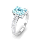 Emerald Cut Aquamarine and Diamond Solitaire Engagement Ring Aquamarine - ( AAA ) - Quality - Rosec Jewels