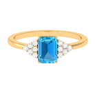 Emerald Cut Swiss Blue Topaz Solitaire Engagement Ring with Diamond Swiss Blue Topaz - ( AAA ) - Quality - Rosec Jewels