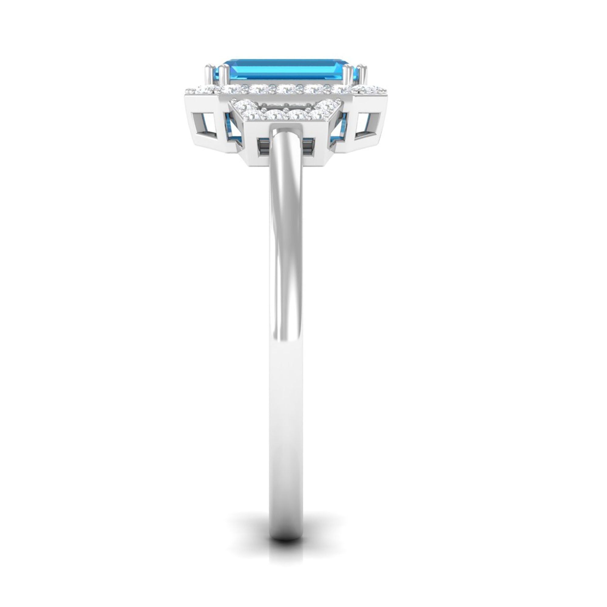 Emerald Cut Swiss Blue Topaz and Diamond Statement Engagement Ring Swiss Blue Topaz - ( AAA ) - Quality - Rosec Jewels