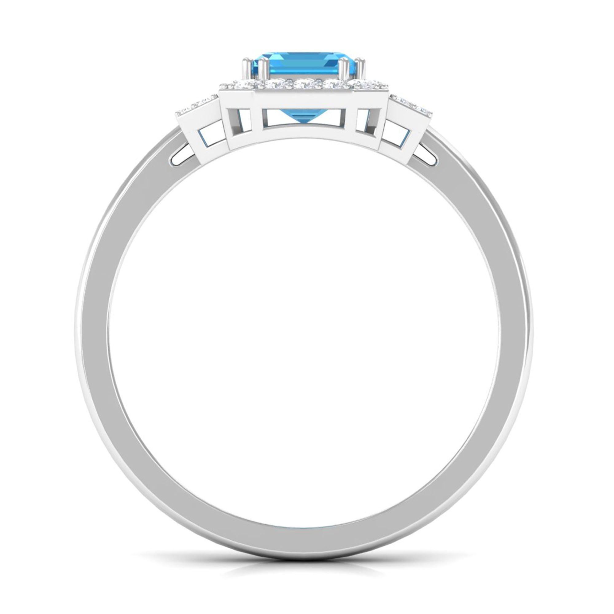 Emerald Cut Swiss Blue Topaz and Diamond Statement Engagement Ring Swiss Blue Topaz - ( AAA ) - Quality - Rosec Jewels