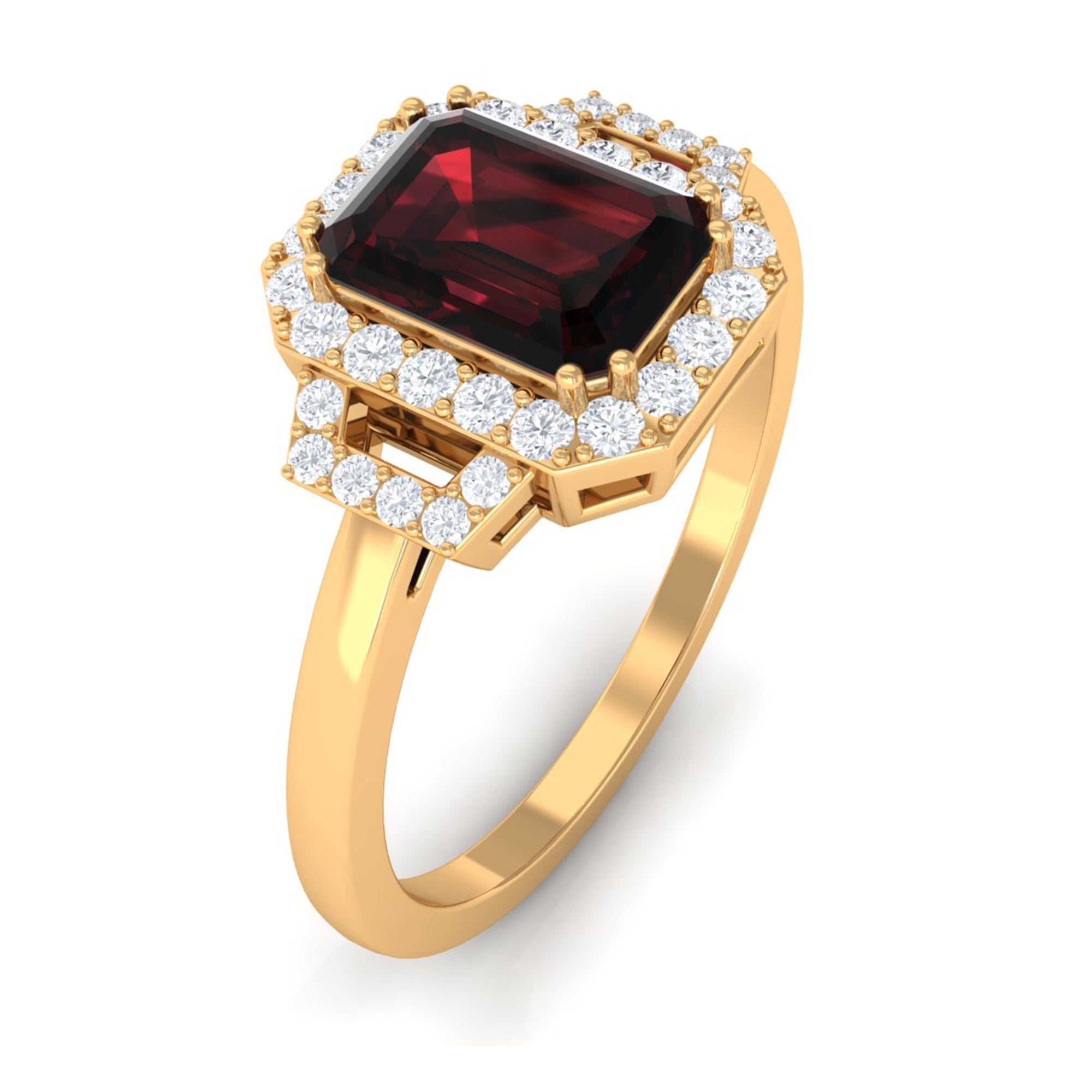 Octagon Cut Garnet and Diamond Statement Engagement Ring Garnet - ( AAA ) - Quality - Rosec Jewels