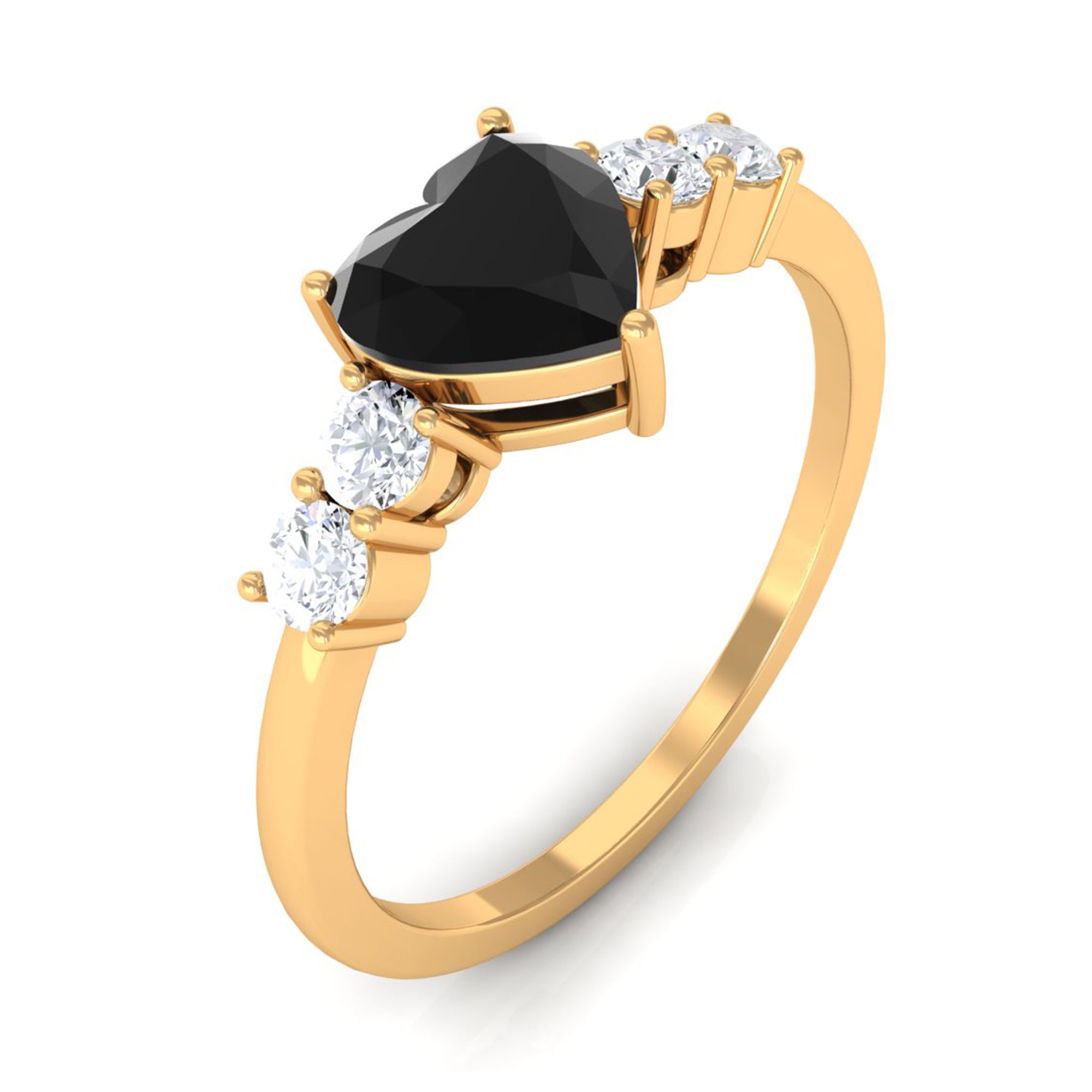 Heart Shape Created Black Diamond Solitaire Promise Ring with Diamond Lab Created Black Diamond - ( AAAA ) - Quality - Rosec Jewels