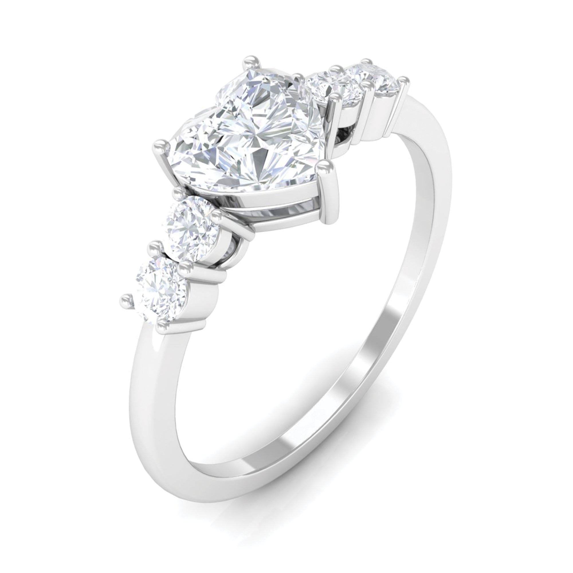 Heart Shape Moissanite Solitaire Promise Ring with Side Stones Moissanite - ( D-VS1 ) - Color and Clarity - Rosec Jewels