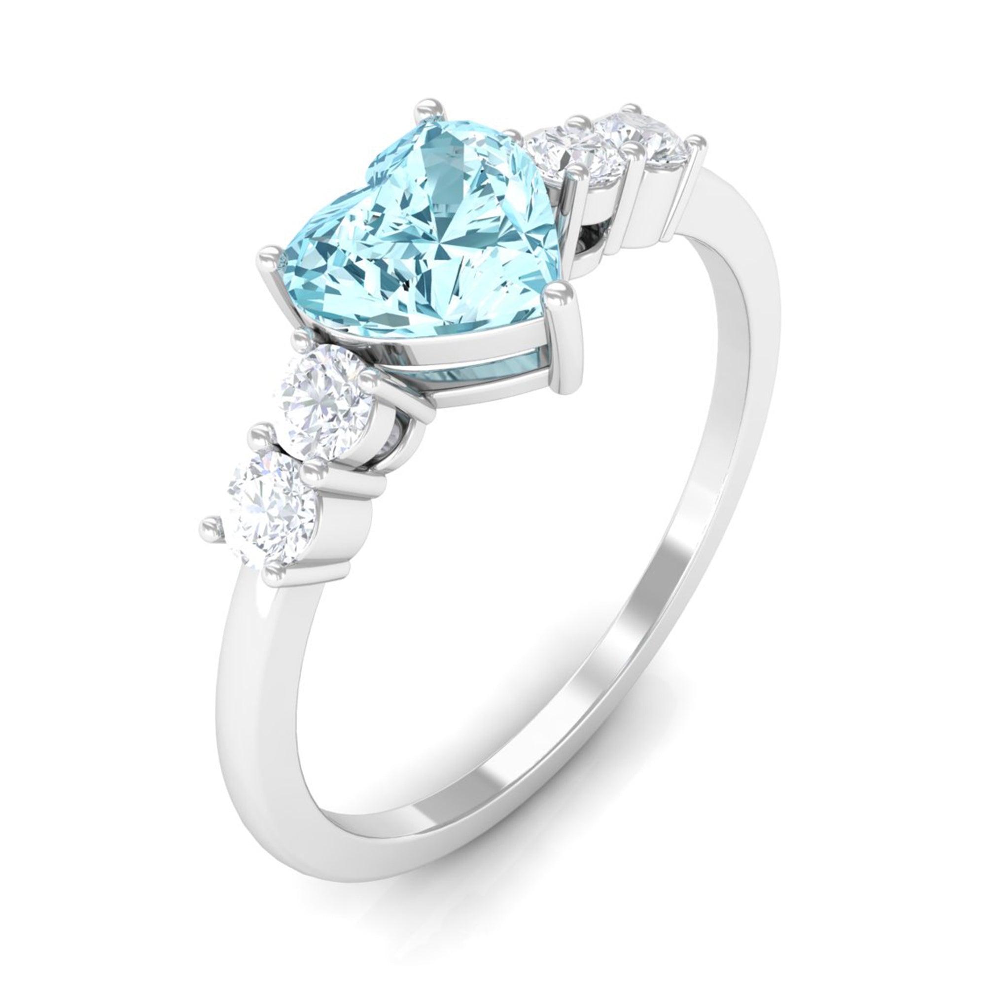 1 CT Heart Shape Aquamarine Solitaire Promise Ring with Diamond Aquamarine - ( AAA ) - Quality - Rosec Jewels