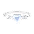 Heart Shape Moonstone Solitaire Promise Ring with Diamond Moonstone - ( AAA ) - Quality - Rosec Jewels