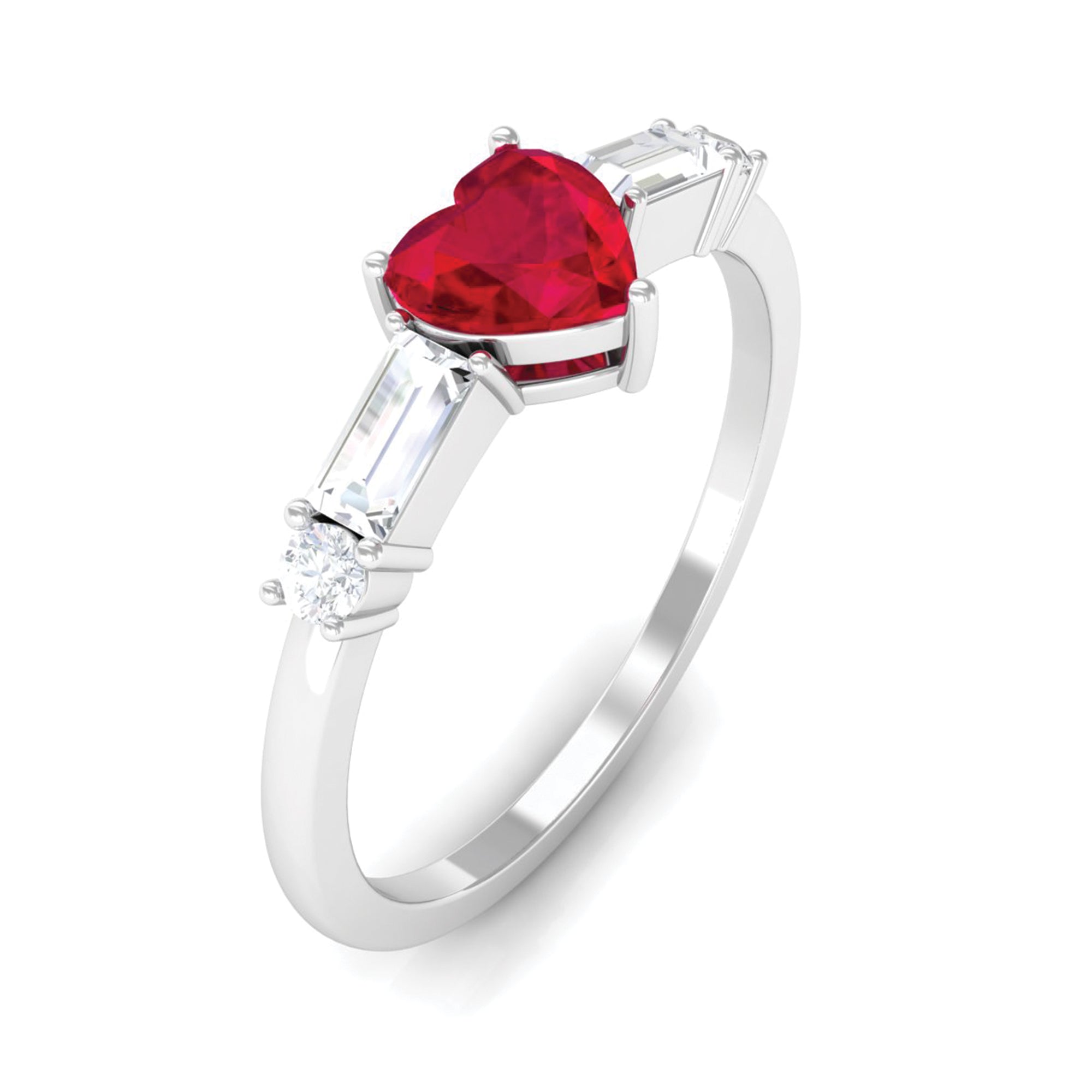 1 CT Heart Shape Created Ruby Solitaire Promise Ring with Diamond Lab Created Ruby - ( AAAA ) - Quality - Rosec Jewels