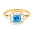 Asscher Cut Swiss Blue Topaz Engagement Ring with Diamond Halo Swiss Blue Topaz - ( AAA ) - Quality - Rosec Jewels