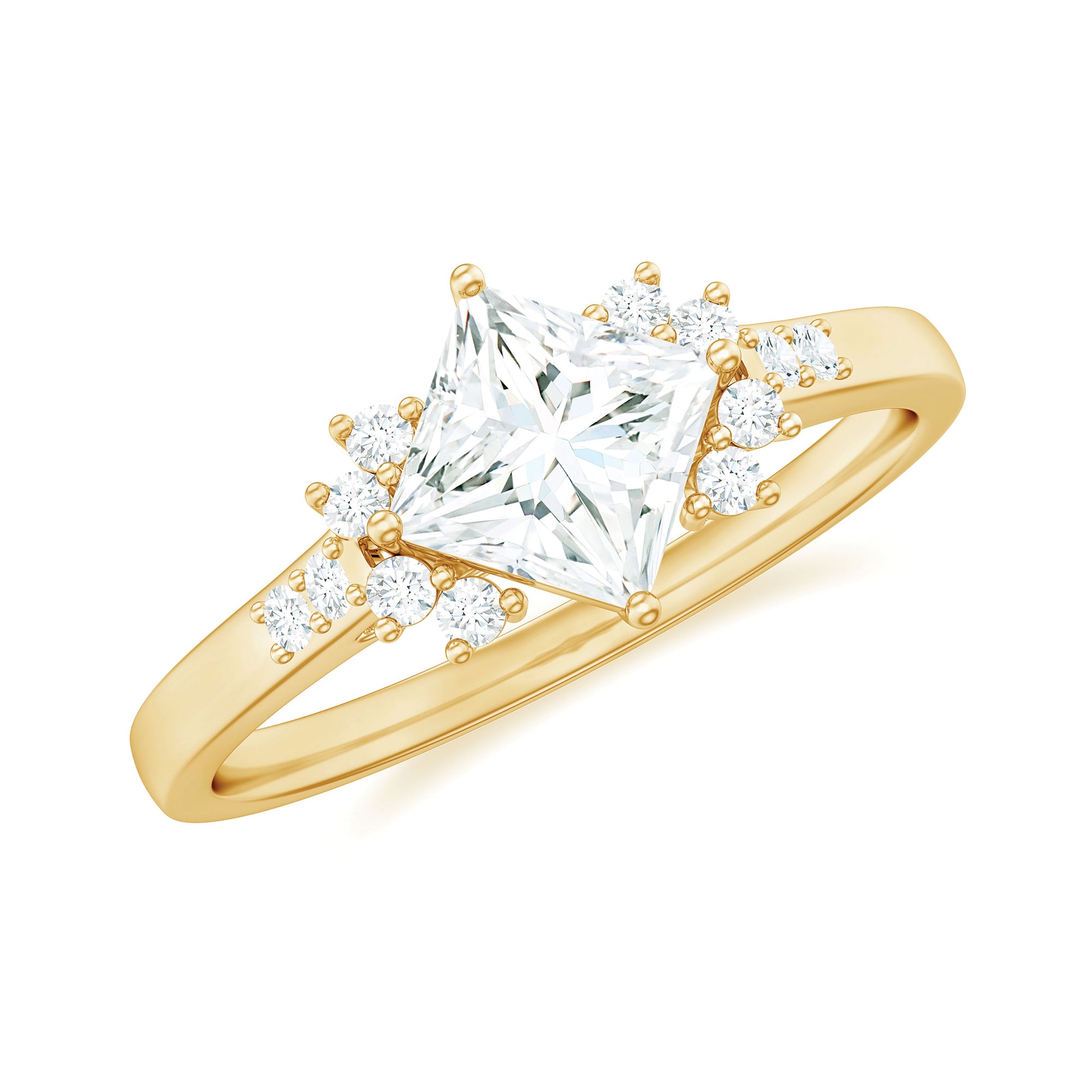 Simple Princess Cut Zircon Solitaire Promise Ring in Gold Zircon - ( AAAA ) - Quality - Rosec Jewels