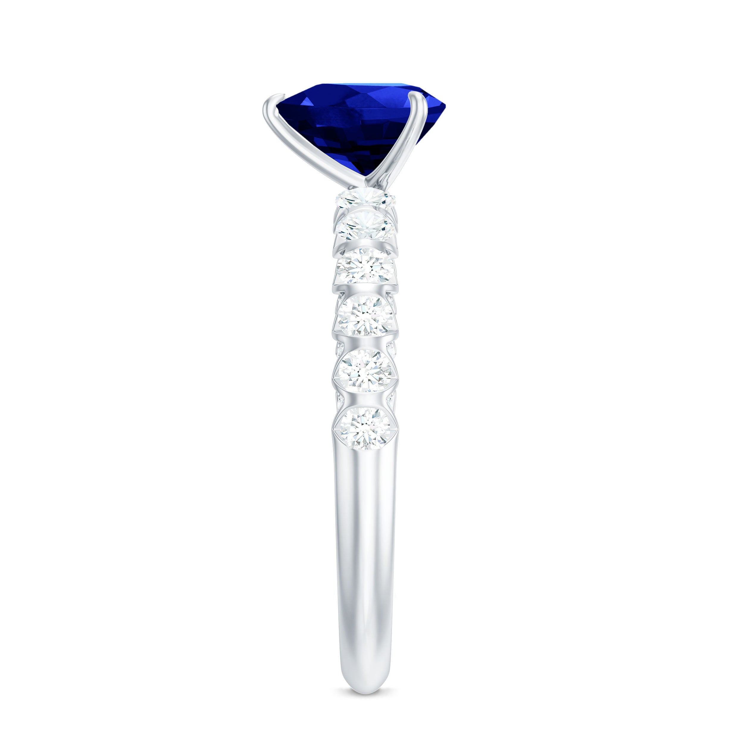 Rosec Jewels-Heart Shape Lab Grown Blue Sapphire Solitaire Engagement Ring with Diamond