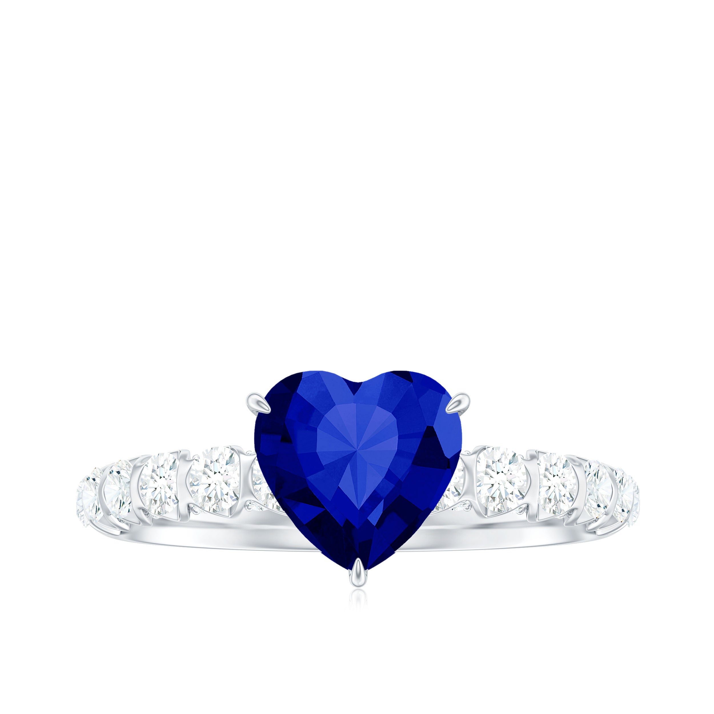 Rosec Jewels-Heart Shape Lab Grown Blue Sapphire Solitaire Engagement Ring with Diamond