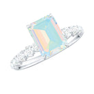 Claw Set Ethiopian Opal Solitaire Engagement Ring with Diamond Side Stones Ethiopian Opal - ( AAA ) - Quality - Rosec Jewels