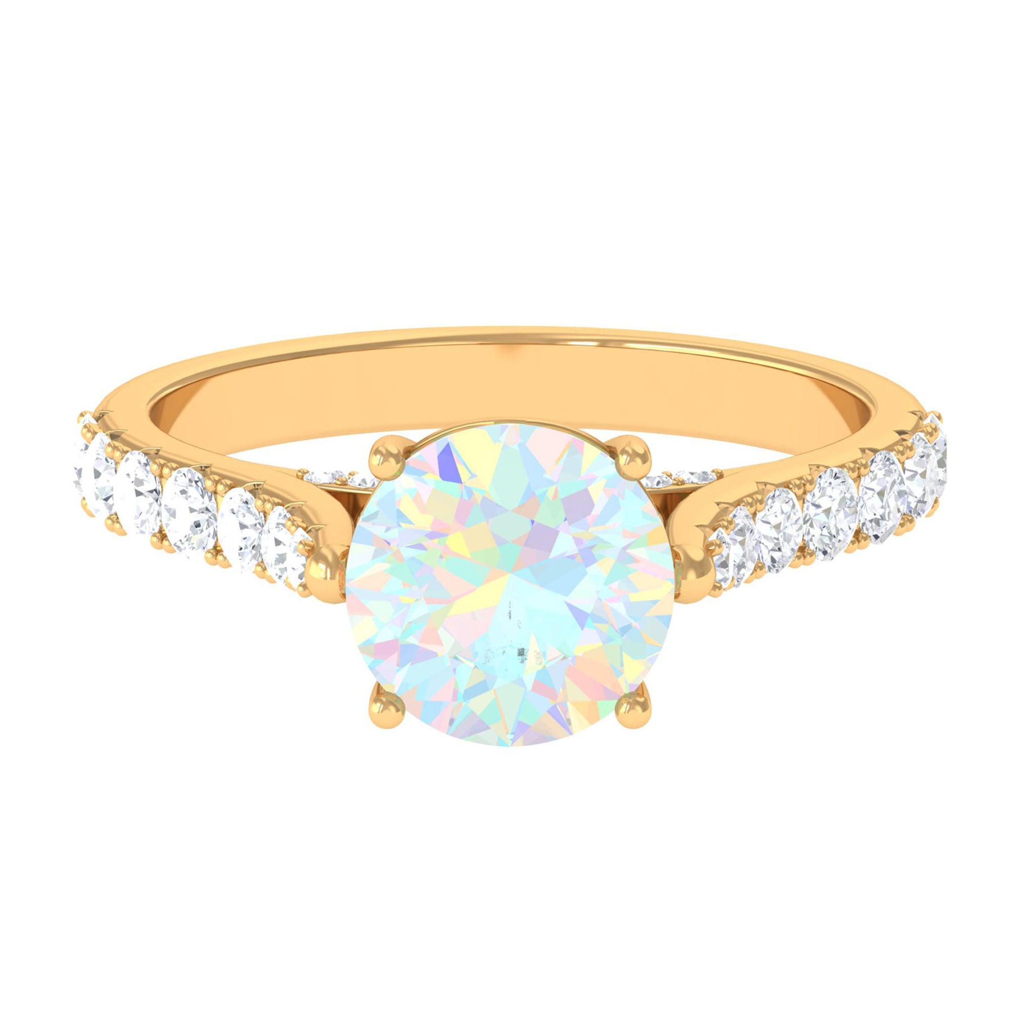 3 CT Ethiopian Opal Solitaire Engagement Ring with Diamond Side Stones Ethiopian Opal - ( AAA ) - Quality - Rosec Jewels