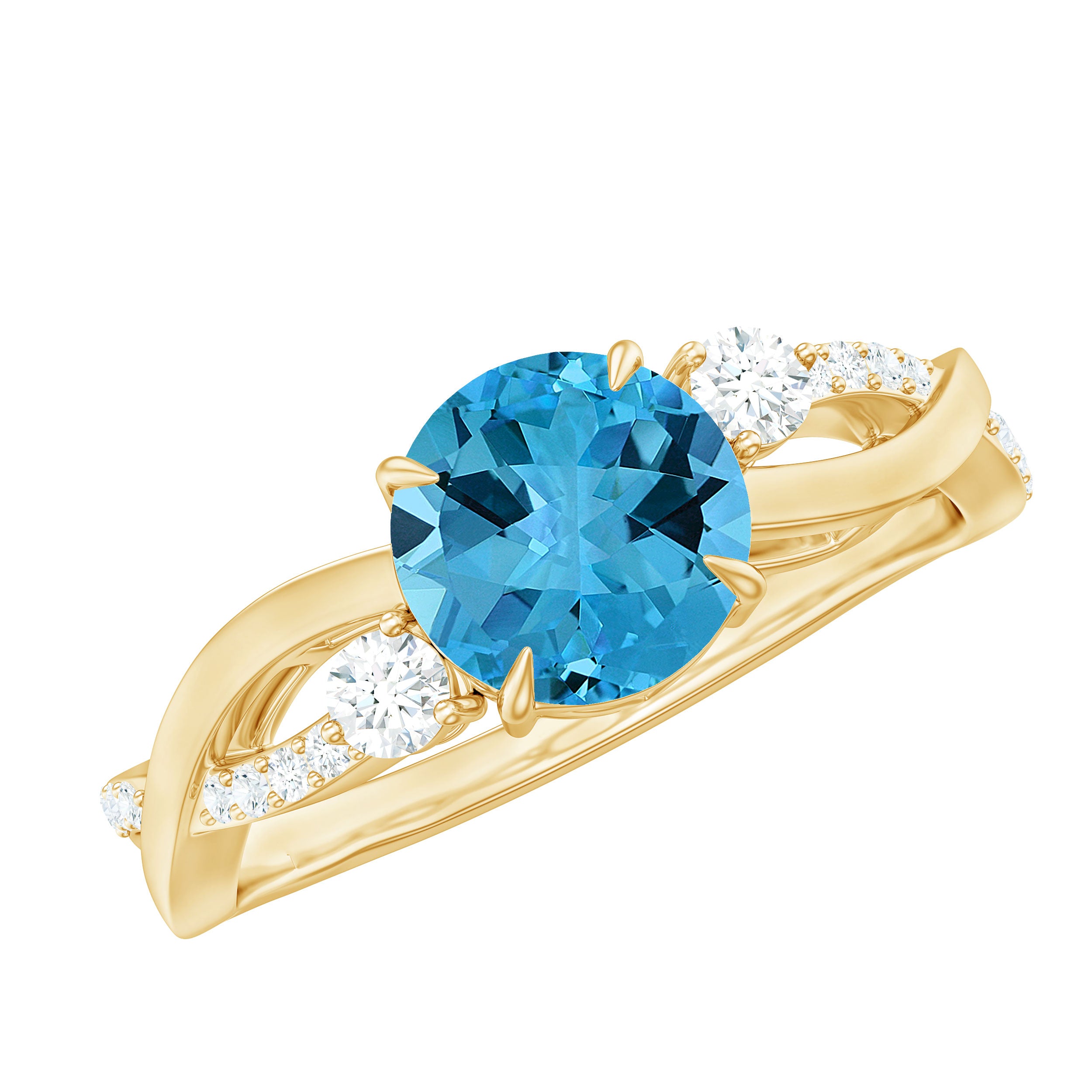 Swiss Blue Topaz and Diamond Engagement Ring with Crossover Shank Swiss Blue Topaz - ( AAA ) - Quality - Rosec Jewels