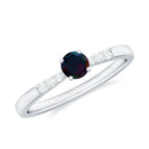 Black Opal Promise Ring with Diamond Side Stones Black Opal - ( AAA ) - Quality - Rosec Jewels