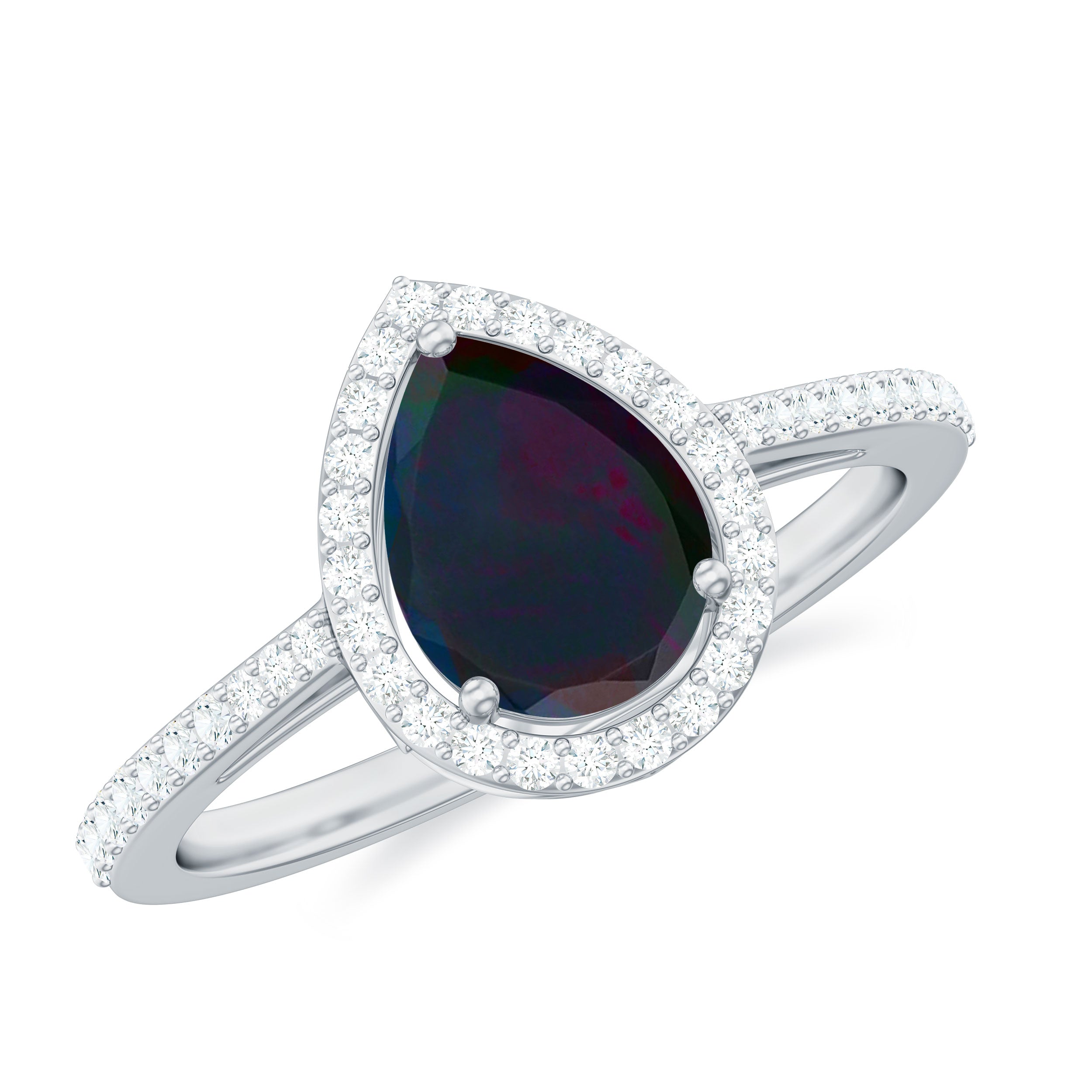 1.25 CT Minimal Black Opal Engagement Ring with Diamond Accent Black Opal - ( AAA ) - Quality - Rosec Jewels