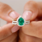 Pear Shape Created Emerald and Diamond Designer Wedding Ring Set Lab Created Emerald - ( AAAA ) - Quality - Rosec Jewels