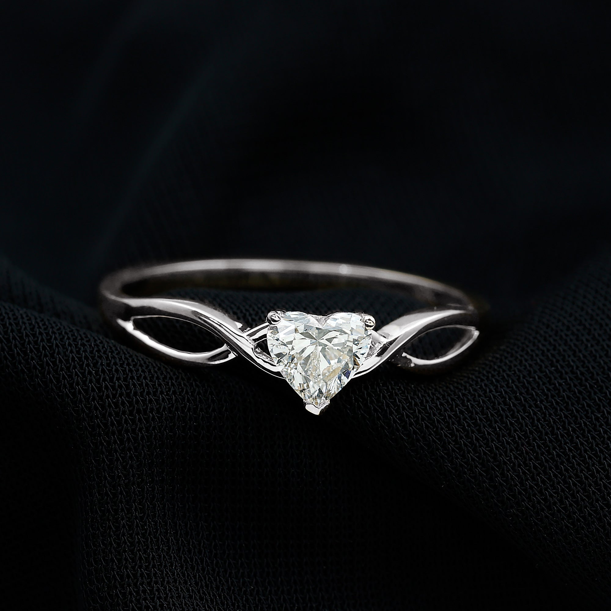 Heart Shape Lab Grown Diamond Solitaire Promise Ring in Crossover Shank Lab Grown Diamond - ( EF-VS ) - Color and Clarity - Rosec Jewels