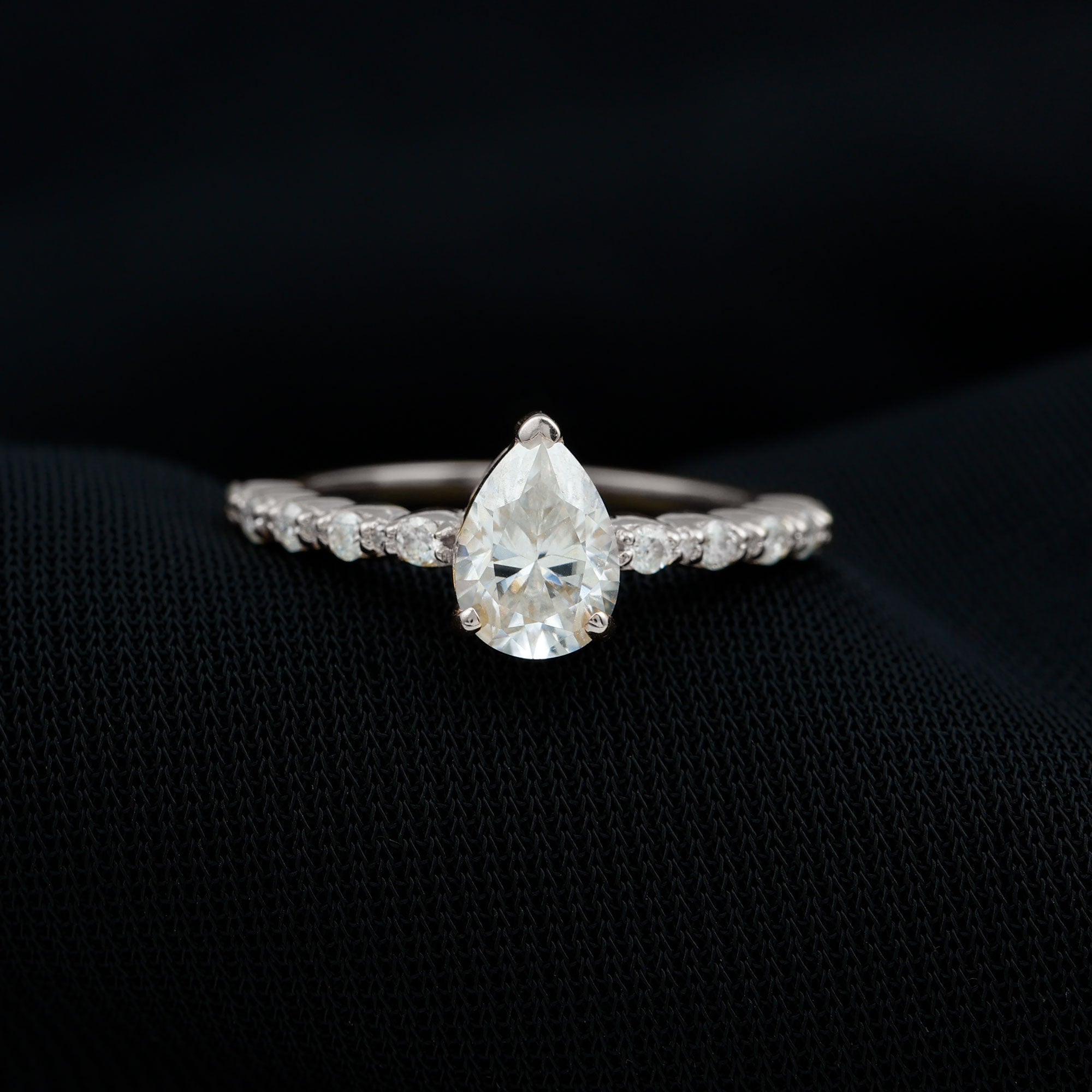 Pear Shape Lab Grown Diamond Solitaire Promise Ring with Side Stones Lab Grown Diamond - ( EF-VS ) - Color and Clarity - Rosec Jewels