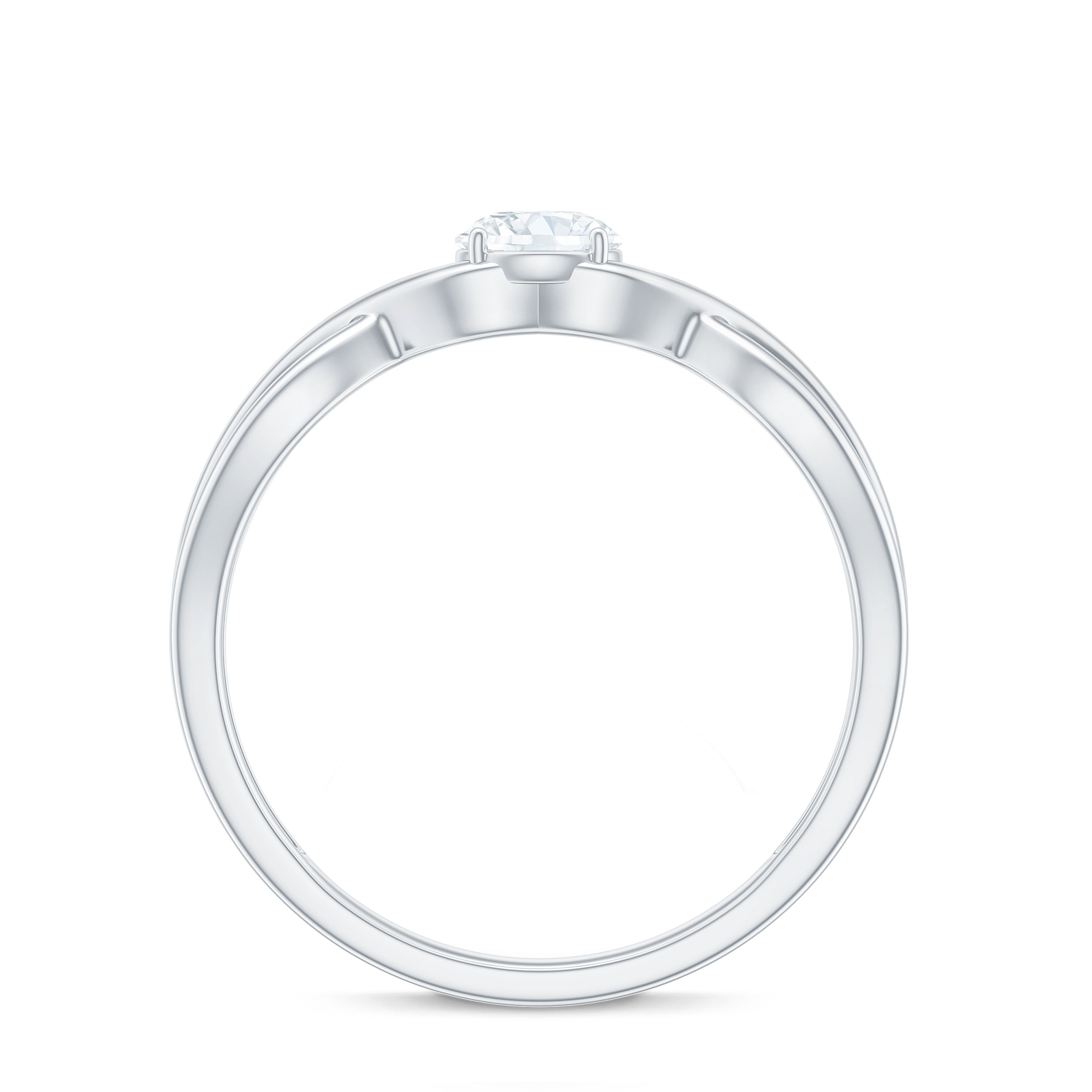 Round Lab Grown Diamond Solitaire Promise Ring in Crossover Shank Lab Grown Diamond - ( EF-VS ) - Color and Clarity - Rosec Jewels