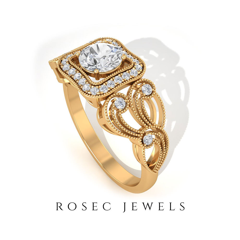 Lab Grown Diamond Vintage Inspired Engagement Ring Lab Grown Diamond - ( EF-VS ) - Color and Clarity - Rosec Jewels