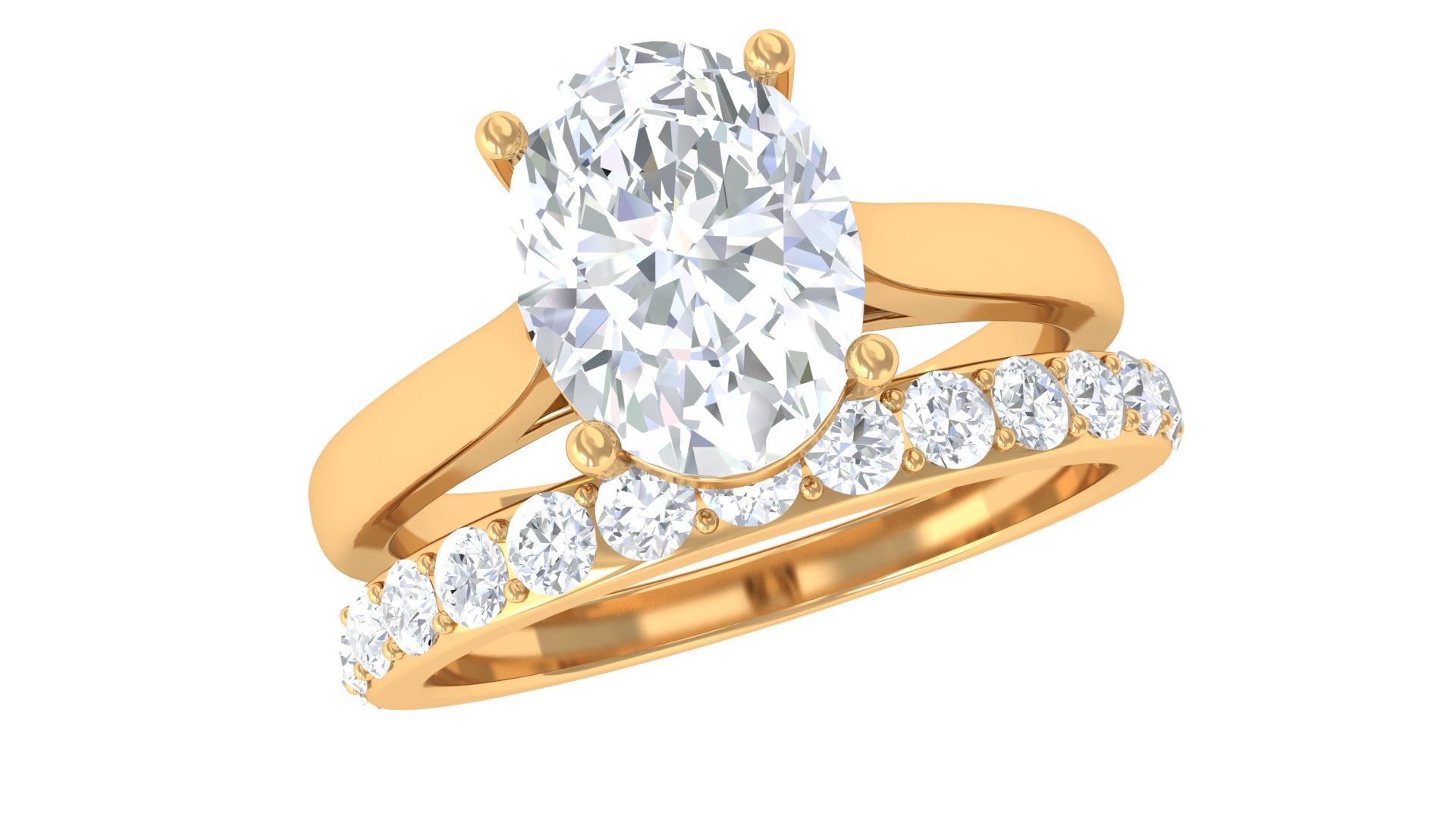 Oval Shape Solitaire Lab Grown Diamond Bridal Ring Set Lab Grown Diamond - ( EF-VS ) - Color and Clarity - Rosec Jewels