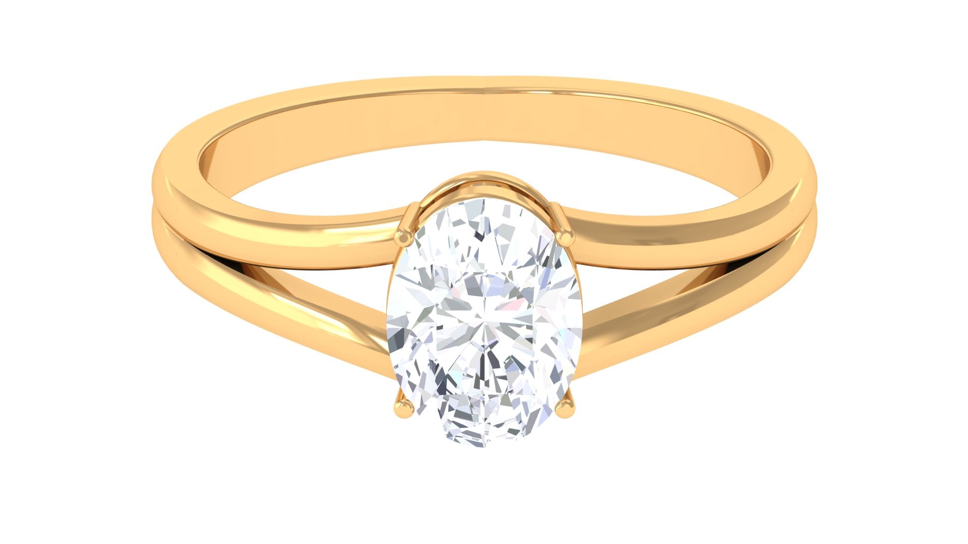 Oval Lab Grown Diamond Solitaire Ring in Split Shank Lab Grown Diamond - ( EF-VS ) - Color and Clarity - Rosec Jewels