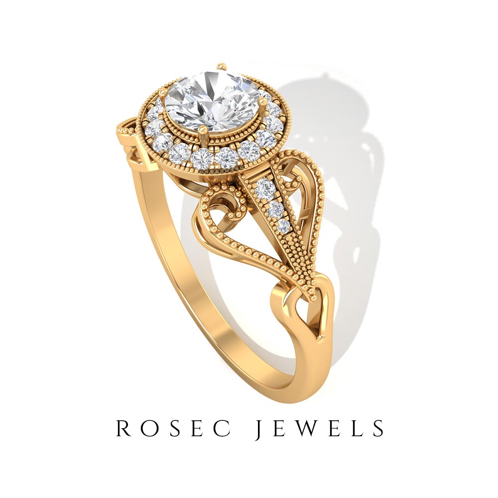 Vintage Inspired Engagement Ring with Lab Grown Diamond Lab Grown Diamond - ( EF-VS ) - Color and Clarity - Rosec Jewels