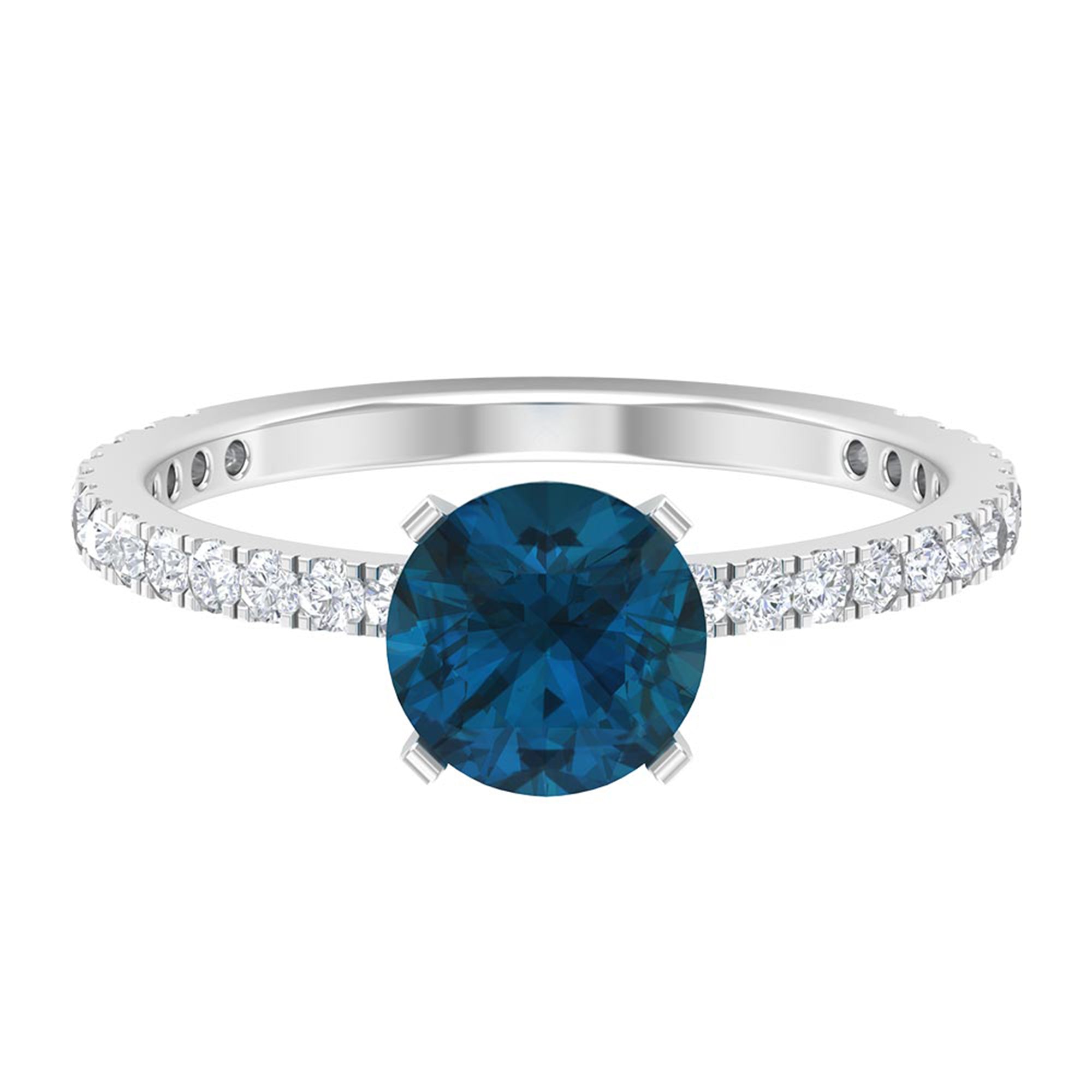 2.25 CT London Blue Topaz Solitaire Ring with Diamond Side Stones London Blue Topaz - ( AAA ) - Quality - Rosec Jewels