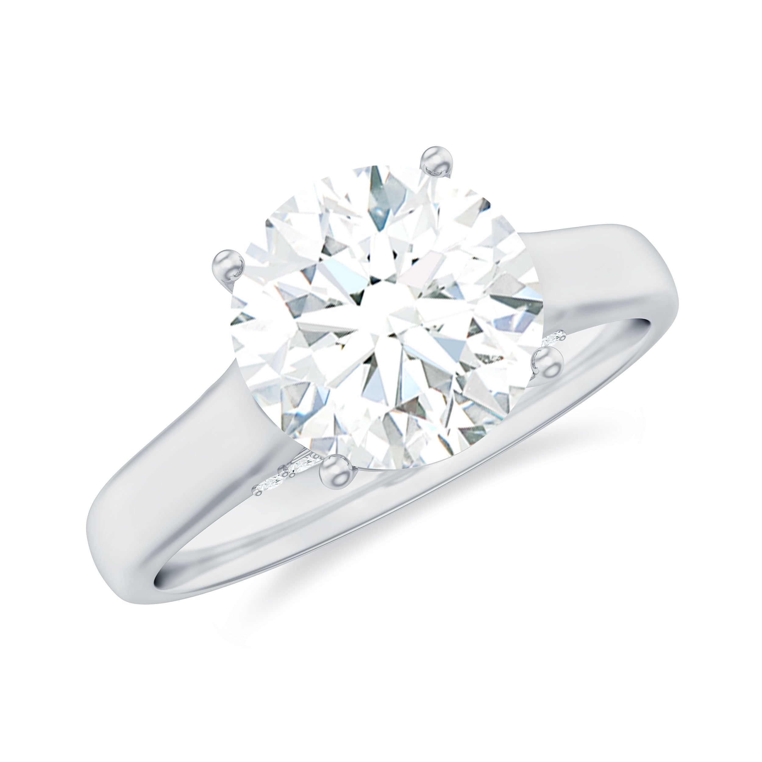 8 MM Round Cut Solitaire and Hidden Moissanite Ring with Accented Bridge Moissanite - ( D-VS1 ) - Color and Clarity - Rosec Jewels