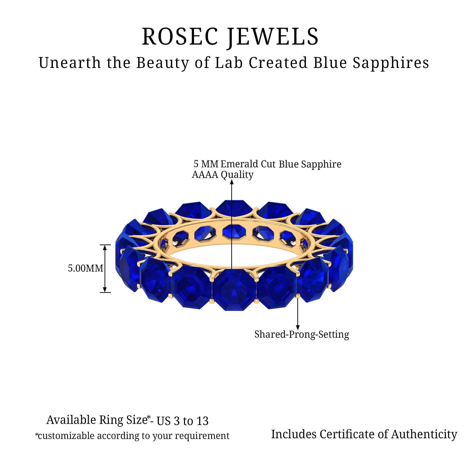 Octagon Cut Lab Grown Blue Sapphire Eternity Band Ring Lab Created Blue Sapphire - ( AAAA ) - Quality - Rosec Jewels